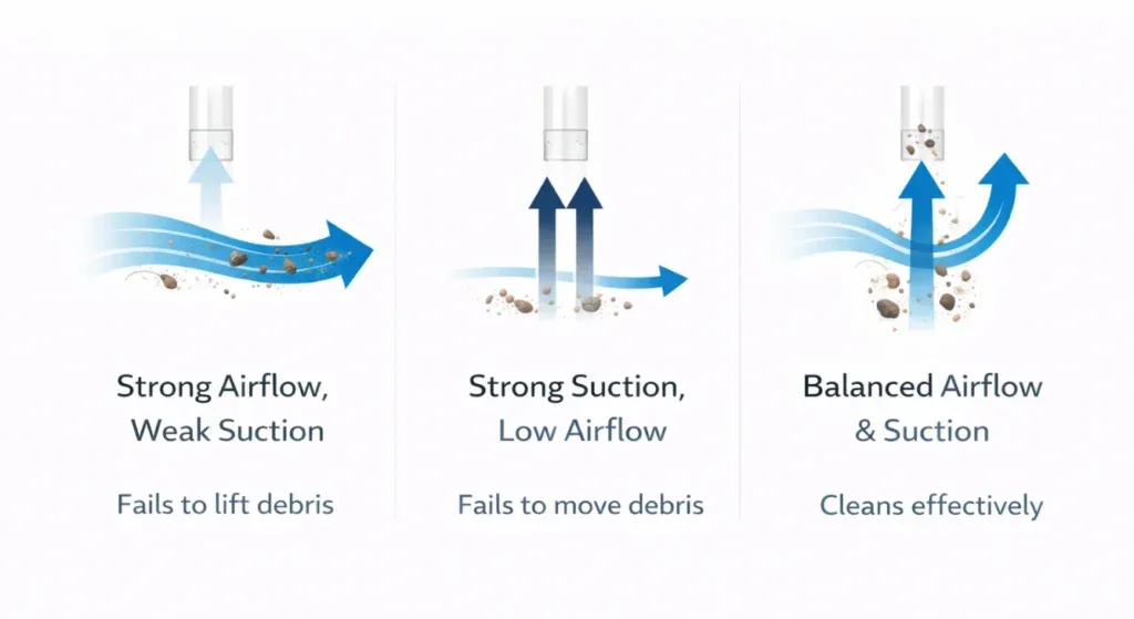 Suction power (CFM, water lift)