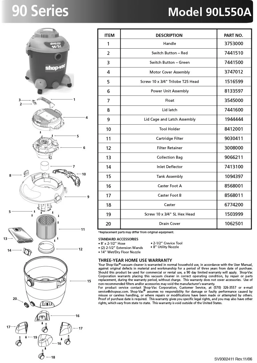 wet/dry vacuum parts diagram