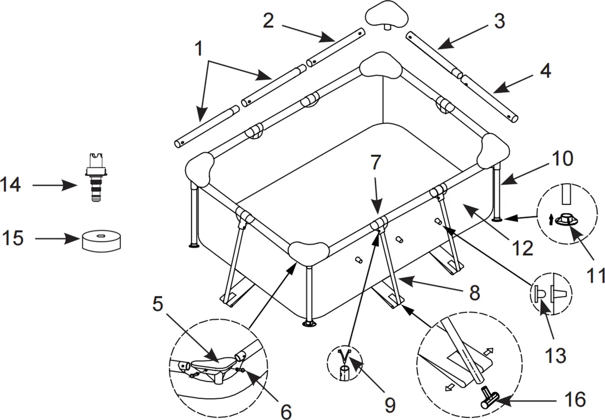 Above ground pool frame assembly